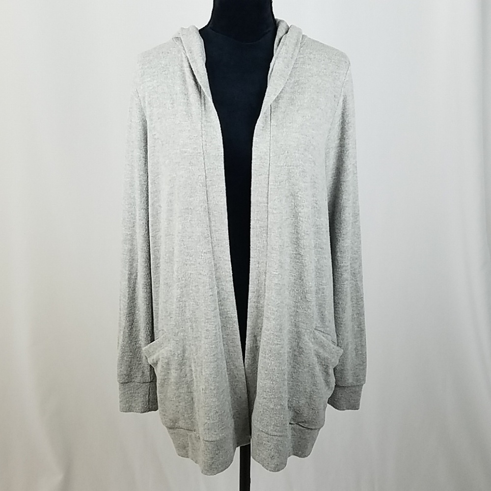 Chaser women M heather‎ grey lace back love knit hooded cardigan grunge festival